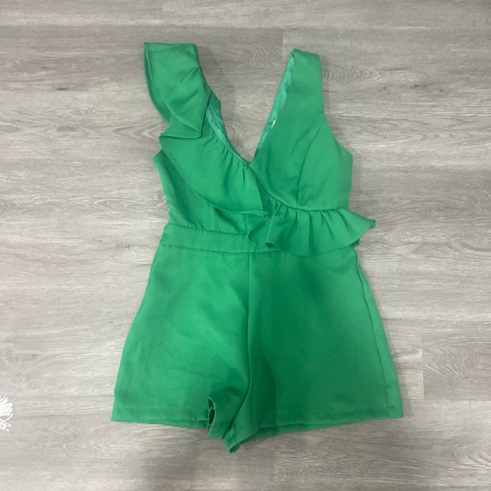 Emerald green ruffle romper